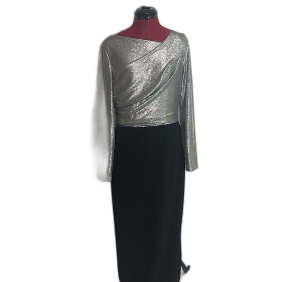 Lauren Ralph Lauren Black & Silver Metallic Bodice Gown Women’s Size 10 - Picture 5 of 14